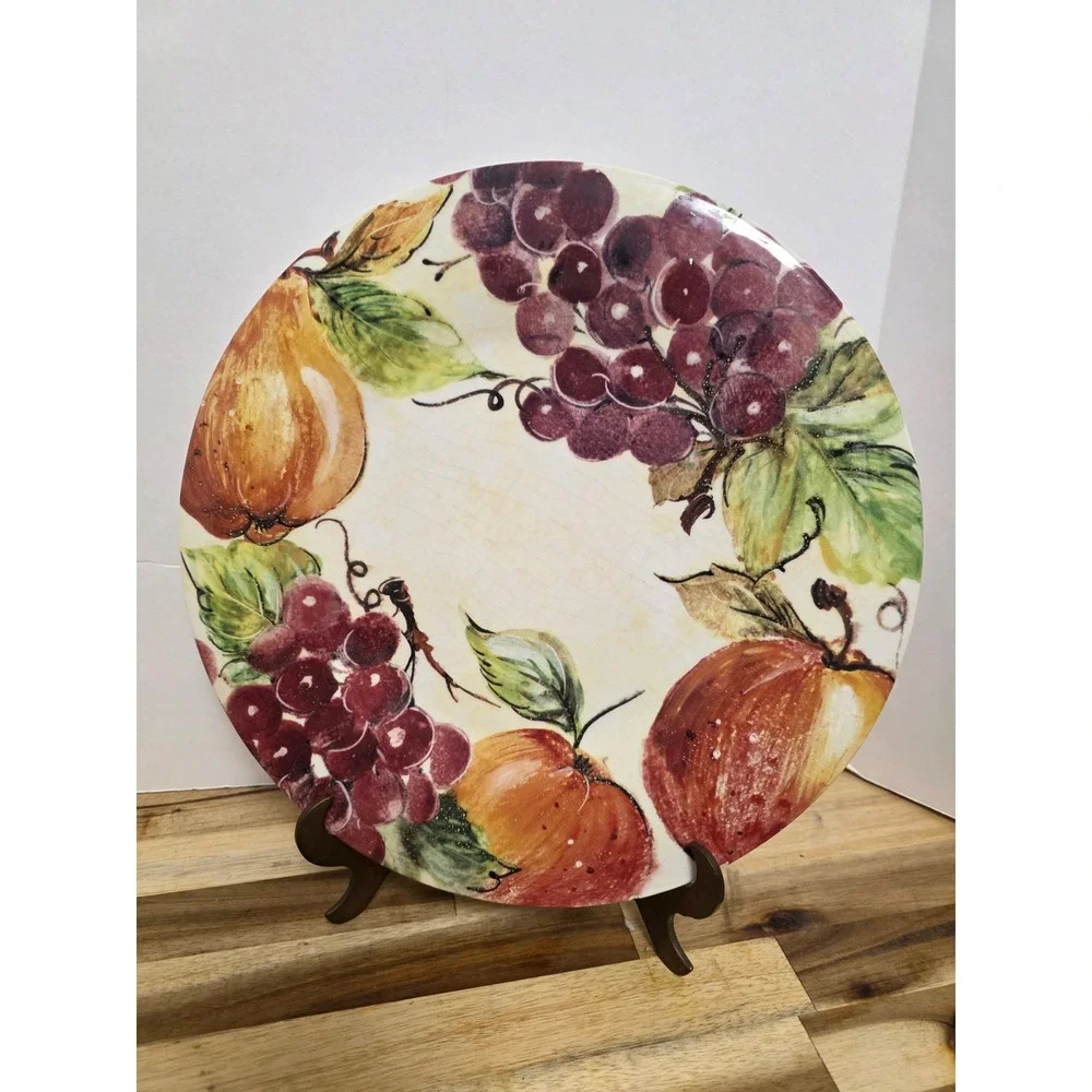 Pier 1 Hand‎ Painted Fruit Plates One Dinner and One Side Italian Earthenware